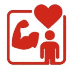 Inicio 11 a red symbol with a heart and a person with arm muscles MIGRANTE