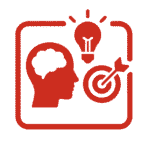Inicio 12 a red symbol with a light bulb and dart in the center MIGRANTE