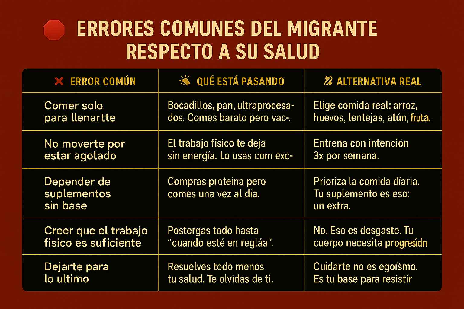 Salud del Migrante: Cómo Cuidar tu Cuerpo Sin Recursos 2 Errores en la Salud del Migrante.